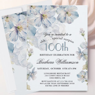 VERASSING Elegante Blauwe Bloemen 100e Verjaardag Kaart