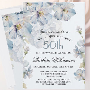 VERASSING Elegante Blauwe Bloemen 50e Verjaardag Kaart