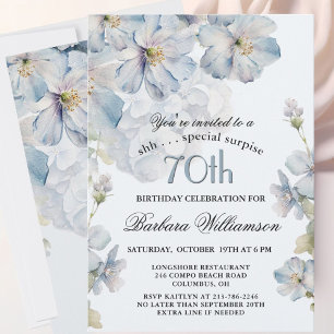 VERASSING Elegante Blauwe Bloemen 70e Verjaardag Kaart