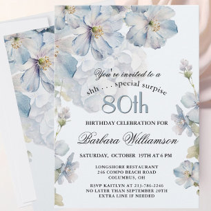 VERASSING Elegante Blauwe Bloemen 80e Verjaardag Kaart