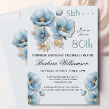 VERASSING Elegante Blauwe Bloemen 80ste Verjaardag
