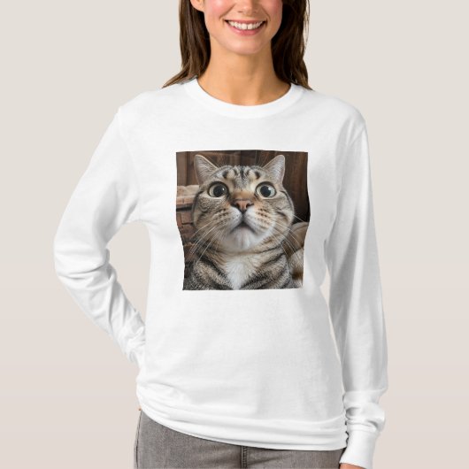 Verbaasd Kattengezicht, Kat Foto T-shirt (Voorkant)