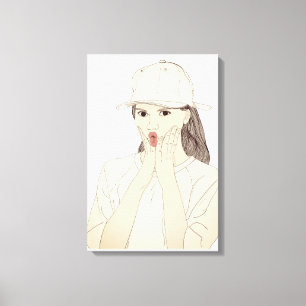 Verbaasd Meisje Minimalistische Lijnkunst Canvaspr Canvas Afdruk