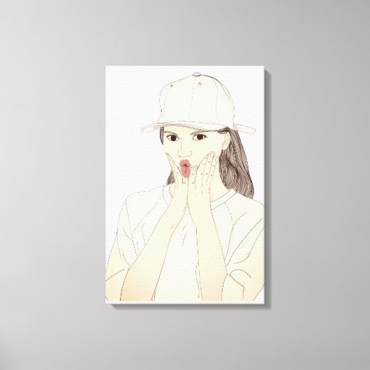 Verbaasd Meisje Minimalistische Lijnkunst Canvaspr Canvas Afdruk (Voorkant)