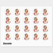 Verbaasd Retro Kerst Pin-Up Ronde Sticker (Vel)