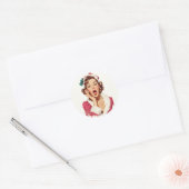 Verbaasd Retro Kerst Pin-Up Ronde Sticker (Envelop)