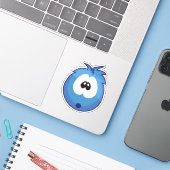 Verbaasde Blauwe Sneezie Sticker (Laptop met iPhone)