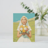 Verbaasde bruid in lentewijdveld briefkaart (Staand voorkant)