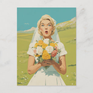 Verbaasde bruid in lentewijdveld briefkaart
