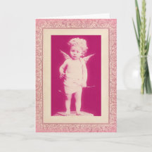 Verbaasde Cherub Roze Vintage Valentijn Dag Kaart