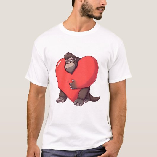 Verbaasde Gorilla met Reusachtig Hart T-shirt (Voorkant)
