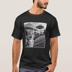 Verbaasde Kat Alien UFO Boerderij Humor T-shirt