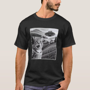 Verbaasde Kat Alien UFO Boerderij Humor T-shirt