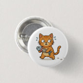 Verbaasde kat die visknop vas houdt ronde button 3,2 cm (Voorkant /achterkant)
