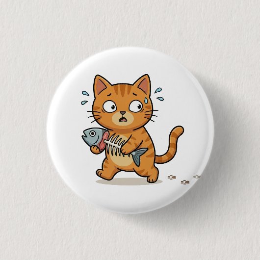 Verbaasde kat die visknop vas houdt ronde button 3,2 cm (Voorkant)
