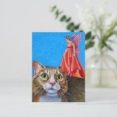 Verbaasde Kat met Rode Fee Briefkaart (Staand voorkant)