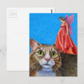 Verbaasde Kat met Rode Fee Briefkaart (Voorkant / Achterkant)