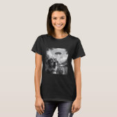 Verbaasde kat selfie met alien UFO grappige kat ma T-shirt (Voorkant volledig)