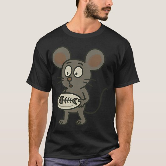 Verbaasde muis met visgraat bord - Grappige strip T-shirt (Voorkant)