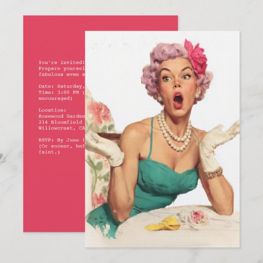 Verbaasde Retro Glamour Dame Kaart (Voorkant / Achterkant)