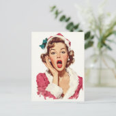 Verbaasde Retro Kerst Pin-Up Briefkaart (Staand voorkant)