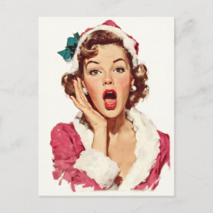 Verbaasde Retro Kerst Pin-Up Briefkaart