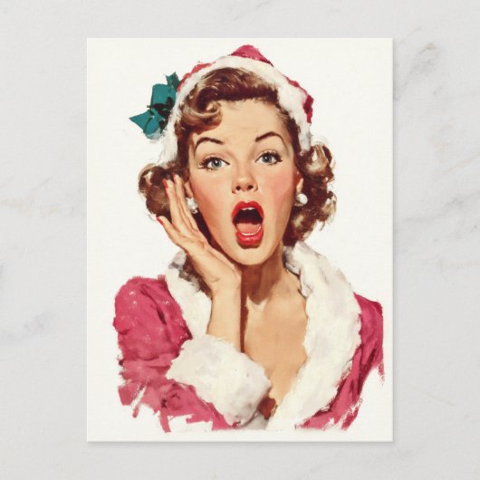 Verbaasde Retro Kerst Pin-Up Briefkaart (Voorkant)