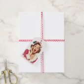 Verbaasde Retro Kerst Pin-Up Cadeaulabel (Met Touw)