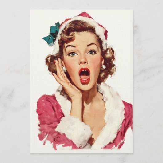 Verbaasde Retro Kerst Pin-Up Kaart (Voorkant)