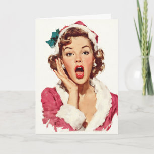 Verbaasde Retro Kerst Pin-Up Kaart
