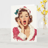 Verbaasde Retro Kerst Pin-Up Kaart (Gele Bloem)