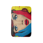 Verbaasde vrouw in popart badmat (Voorkant Verticaal)