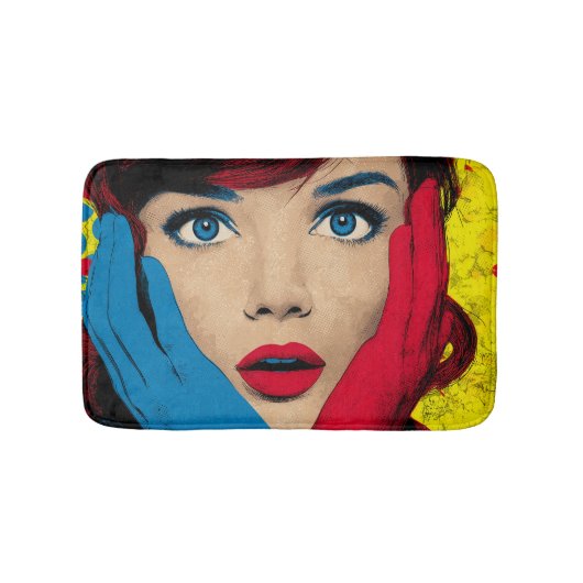 Verbaasde vrouw in popart badmat (Voorkant)