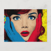 Verbaasde vrouw in popart briefkaart (Voorkant)