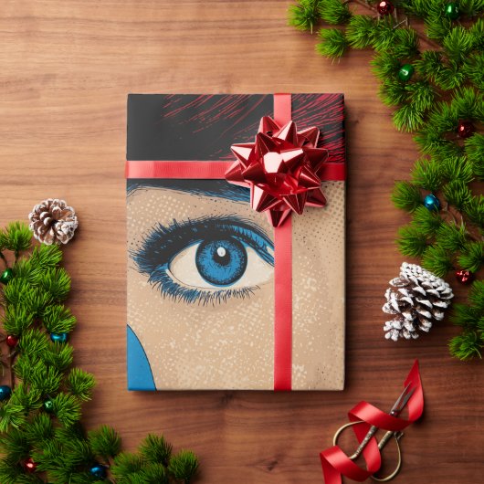 Verbaasde vrouw in popart cadeaupapier (Feestdagen Geschenken)