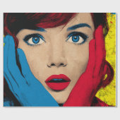 Verbaasde vrouw in popart cadeaupapier (Vlak)