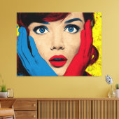 Verbaasde vrouw in popart canvas afdruk (Insitu (Woonkamer))
