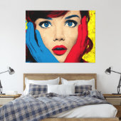 Verbaasde vrouw in popart canvas afdruk (Insitu (Slaapkamer))