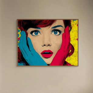 Verbaasde vrouw in popart canvas afdruk