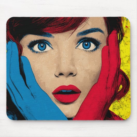 Verbaasde vrouw in popart muismat (Voorkant)