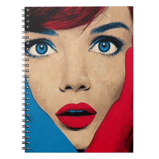 Verbaasde vrouw in popart notitieboek (Voorkant)