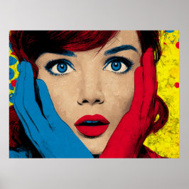 Verbaasde vrouw in popart poster