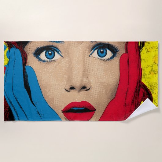 Verbaasde vrouw in popart strandlaken (Voorkant)