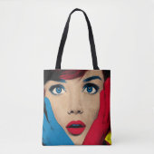 Verbaasde vrouw in popart tote bag (Voorkant)