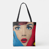 Verbaasde vrouw in popart tote bag (Achterkant)