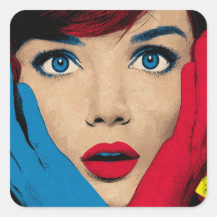 Verbaasde vrouw in popart vierkante sticker