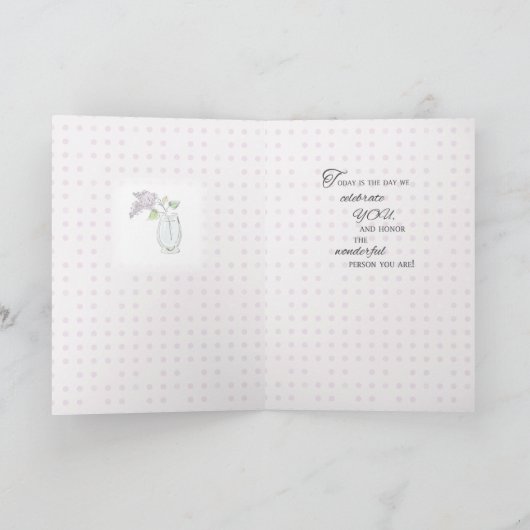 Verband Moederdag Lilacs in Vase Kaart (Binnen)