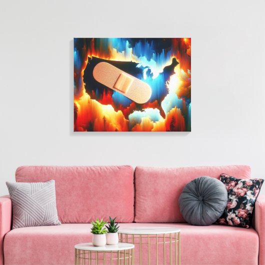 Verband op een Neon USA kaart Canvas Afdruk (Insitu (Woonkamer))