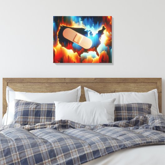 Verband op een Neon USA kaart Canvas Afdruk (Insitu (Slaapkamer))