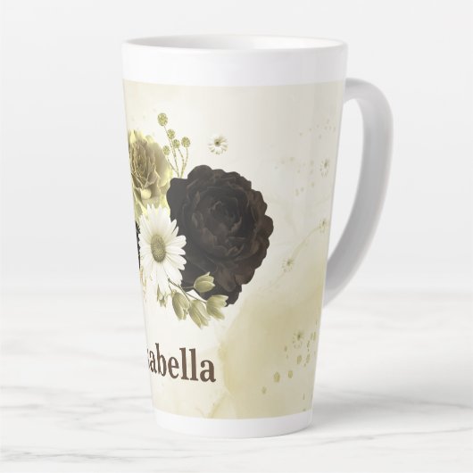 Verbazingwekkend bruin ivoor gouden bloemen monogr latte mok (Rechterhoek)